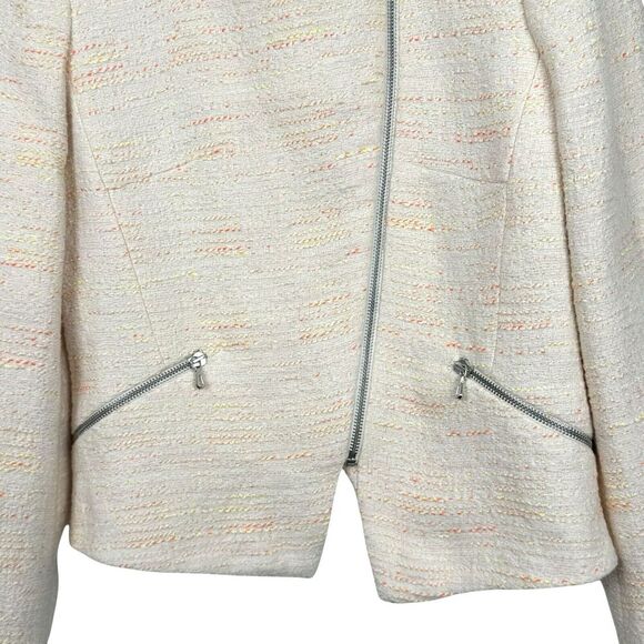 Zara Womens Tweed Moto Jacket Small Ivory Neon Texture Full Zip Blazer Career - Picture 7 of 16
